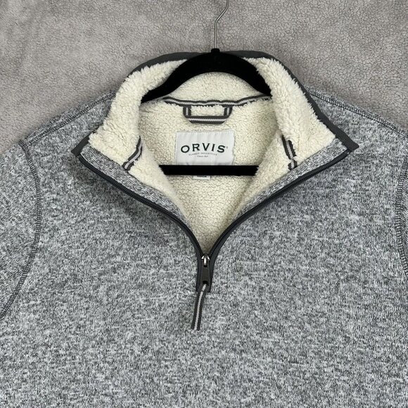 Orvis Mens Gorpcore Pullover Long Sleeve Sherpa Lined Pocket 1/4 Zip Size M Gray - Picture 9 of 12